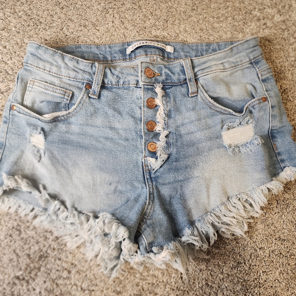 Distressed Denim Fringe Shorts Size 7/28